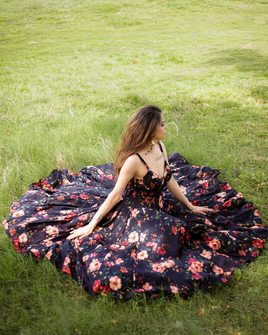 Midnight Bloom Corset Maxi Dress
