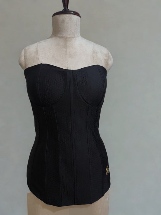 Black Silk Chanderi Sculpted Corset
