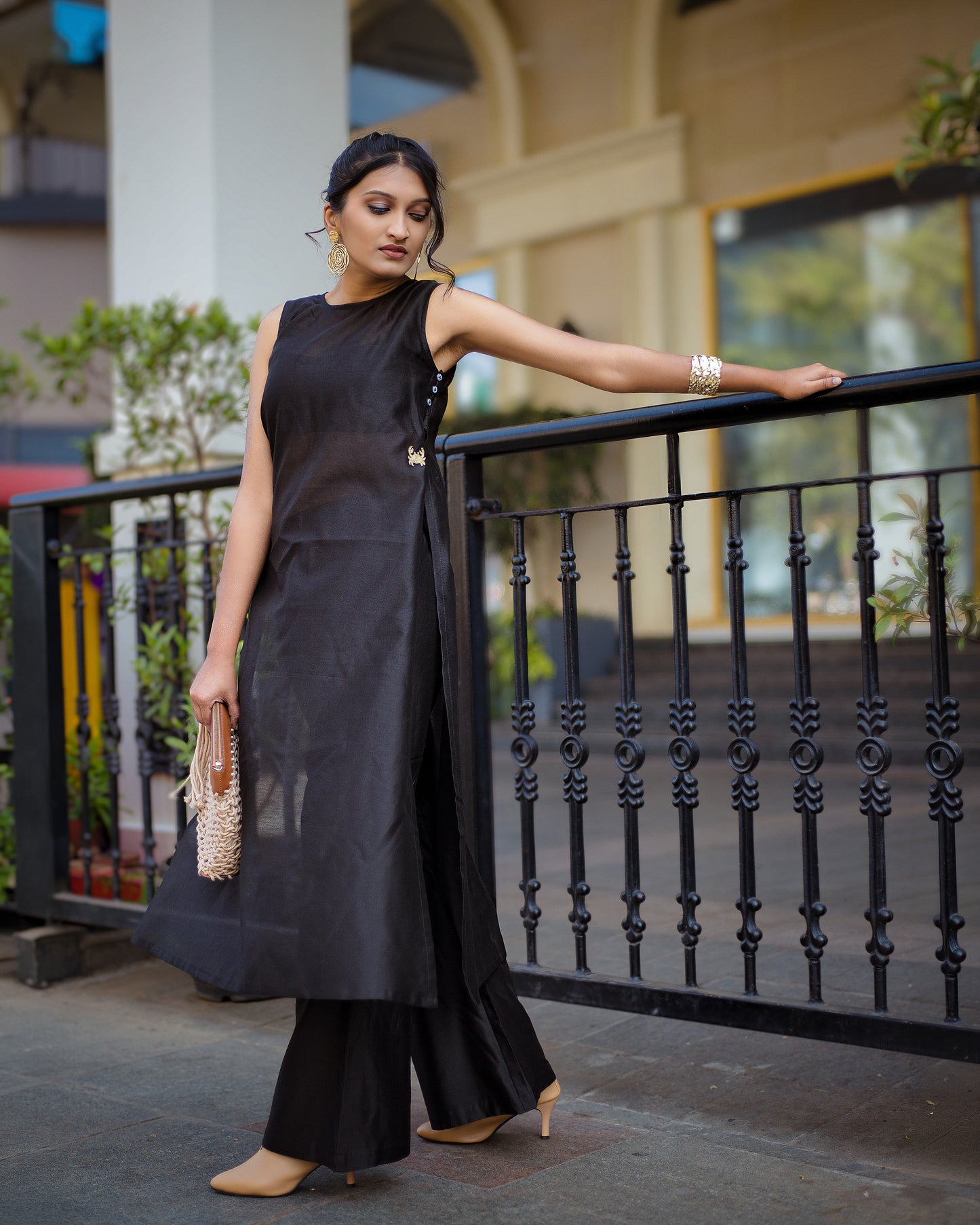 Black Chanderi Tunic Set