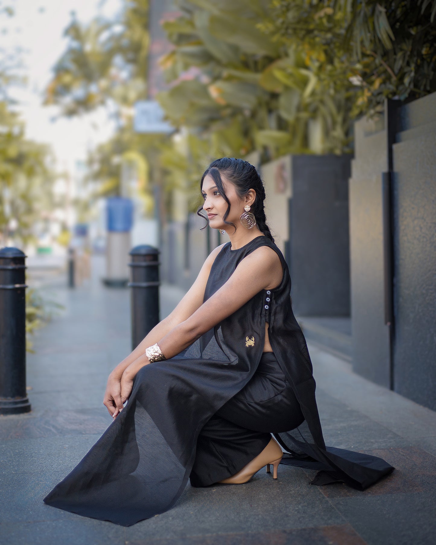 Black Chanderi Tunic Set