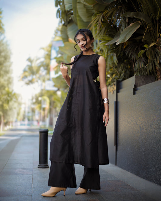 Black Chanderi Tunic Set