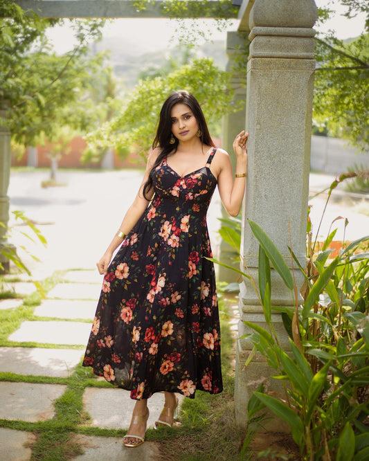 Midnight Bloom Corset Column Dress