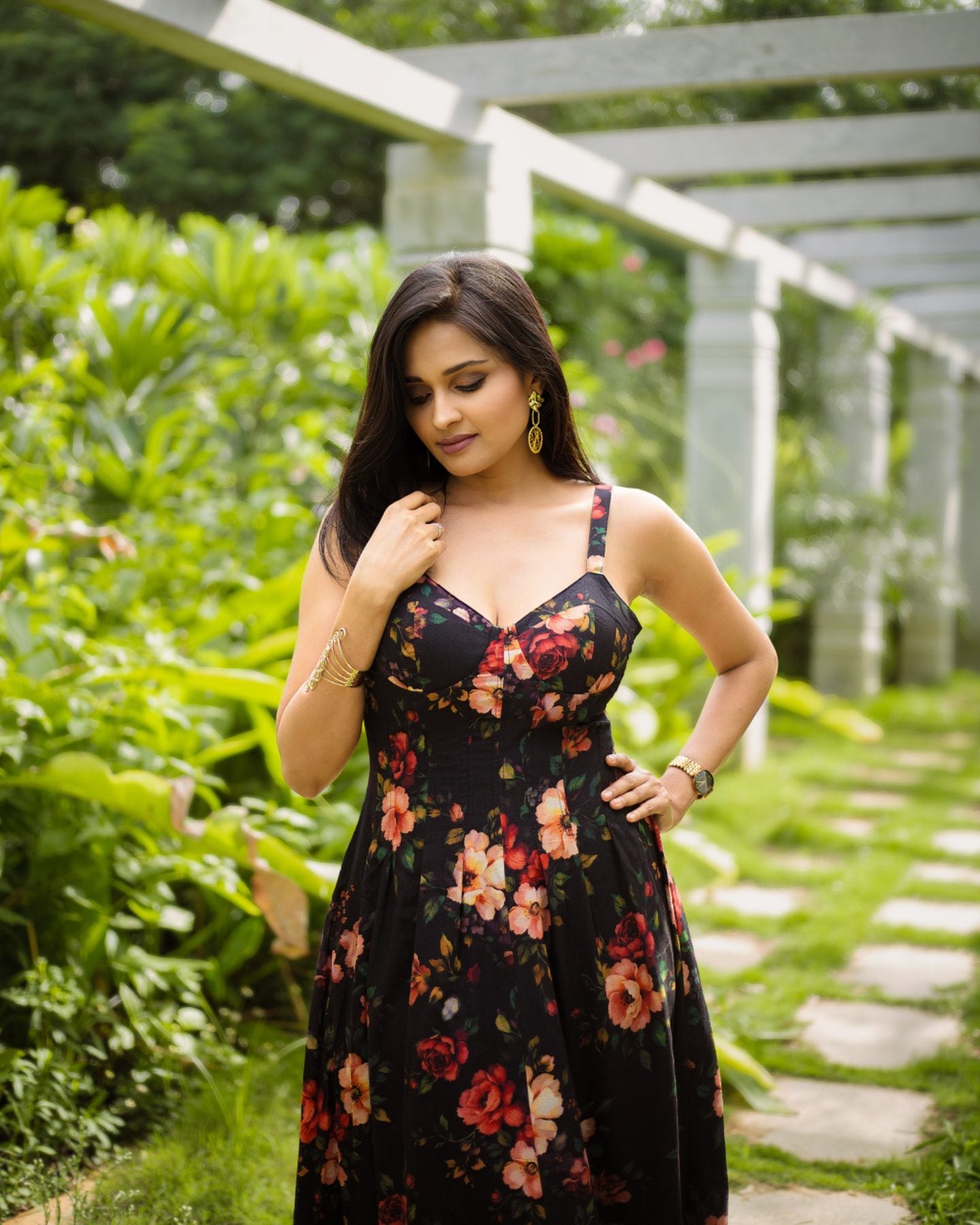Midnight Bloom Corset Column Dress