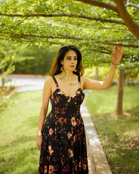 Midnight Bloom Corset Maxi Dress