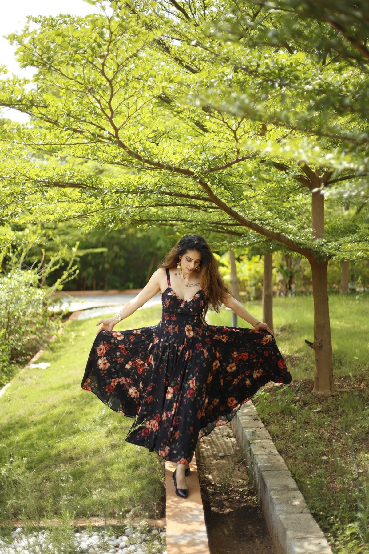 Midnight Bloom Corset Maxi Dress