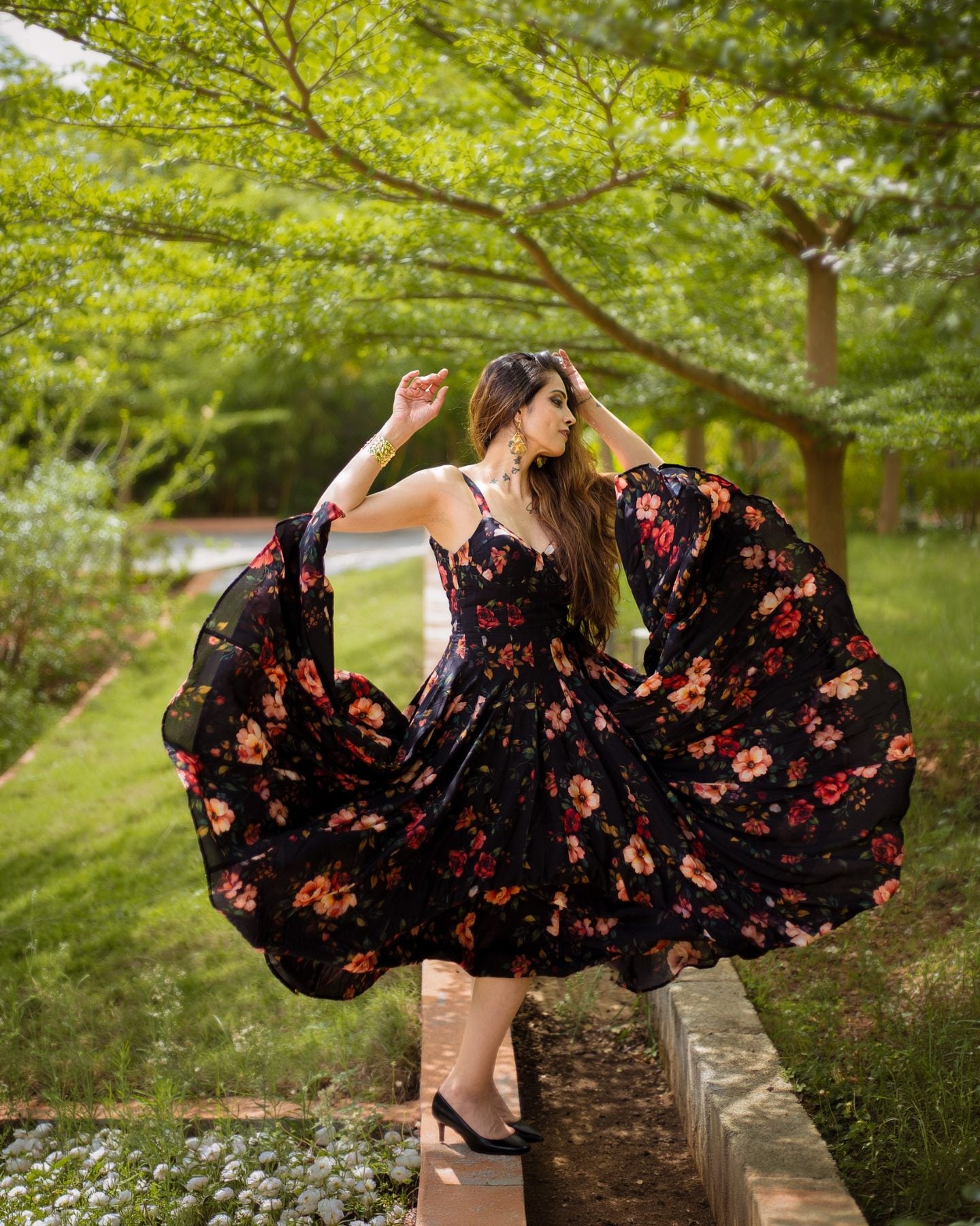 Midnight Bloom Corset Maxi Dress