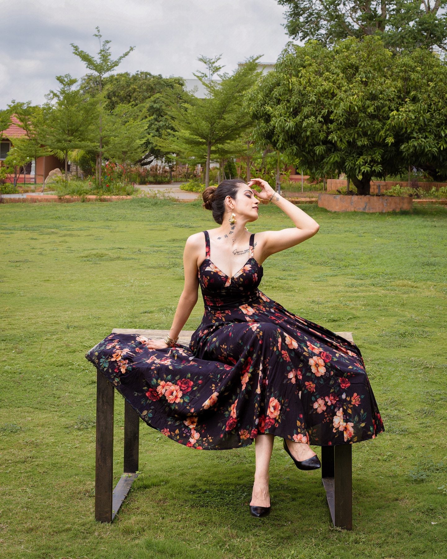 Midnight Bloom Corset Maxi Dress