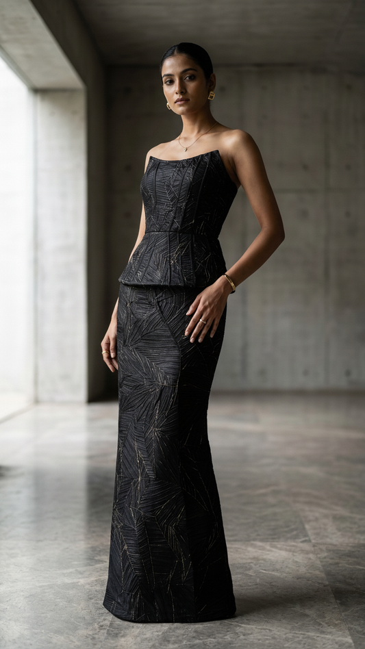 The Black Silk Corset Set