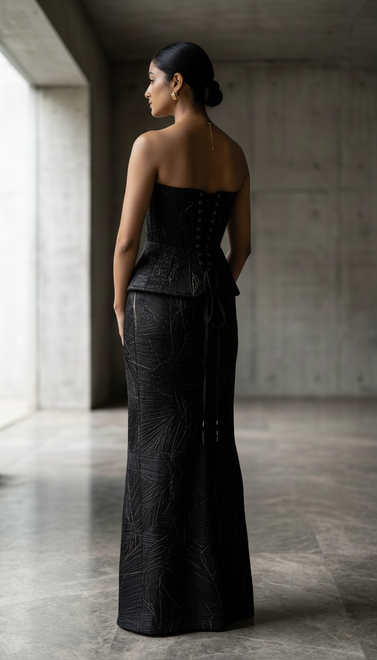 The Black Silk Corset Set