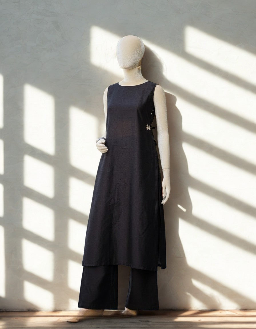 Black Chanderi Tunic Set